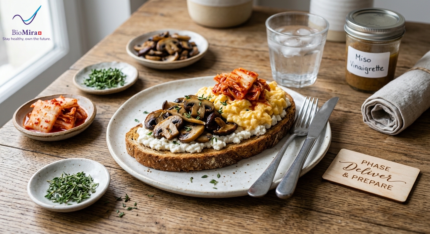 Tartine complète champi-kimchi